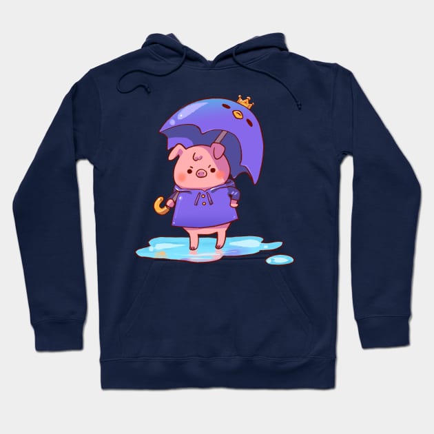 Pissed Pudgy Pig in a Purple Poncho with a Penguin Umbrella Hoodie by vooolatility